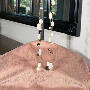 Boho Statement Necklace • Layered Long Beaded Design • Natural Stone & Gold-Tone